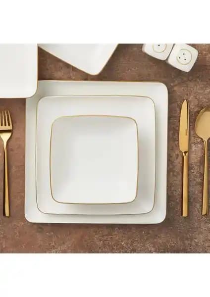 Güral Porselen Kansas 18 Parça Gold Detaylı Modern Yemek Takımı Türkiye Üretimi