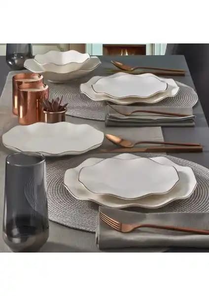 Güral Porselen Nesrin 26 Parça Bone Yemek Takımı Bakır Renkli Modern Tasarım