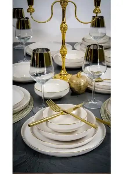Heda Porselen Rüya Altın Yalız Kırık Beyaz 24 Parça 6 Kişilik Porselen Yemek Takımı