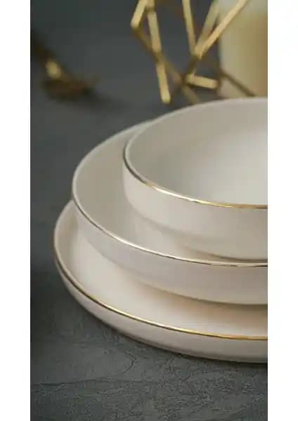 Heda Porselen Rüya Altın Yalnız 18 Parça 6 Kişilik Şık ve Dayanıklı Yemek Takımı