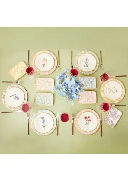 Karaca Botanica Yeni Taş Porselen 18 Parça 6 Kişilik Yemek ve Kahvaltı Takımı