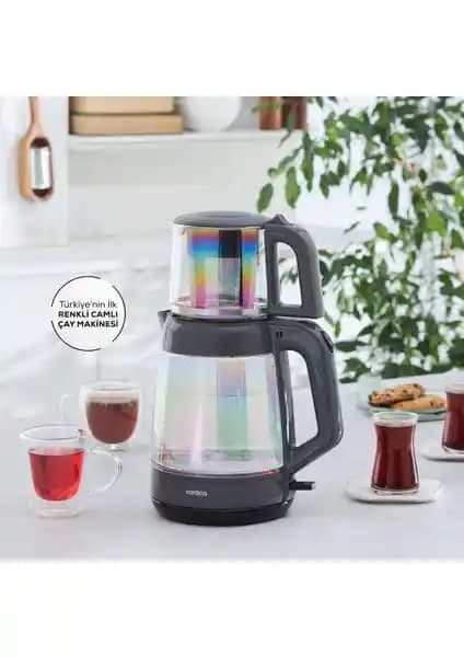 Karaca Glass Tea XL 35 Bardak Renkli Camlı Çay Makinesi Opal Günlük Kullanım İçin Uygun