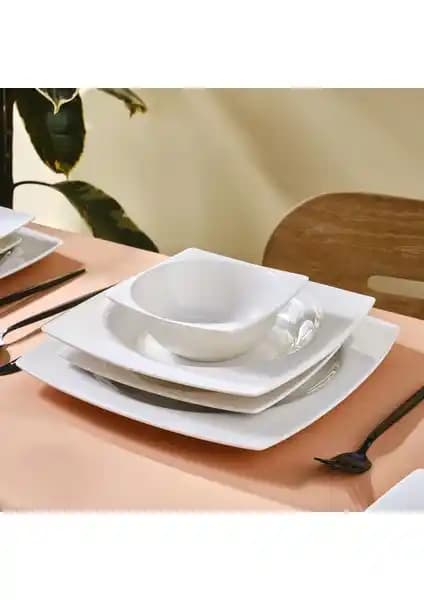 Karaca Square Bone Royal White 24 Parça 6 Kişilik Modern ve Şık Yemek Takımı