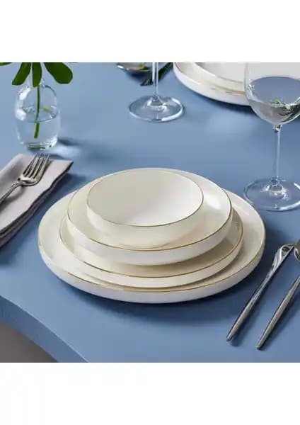 Karaca Stream Bone Satürn 24 Parça 6 Kişilik Altın Detaylı Modern Yemek Takımı