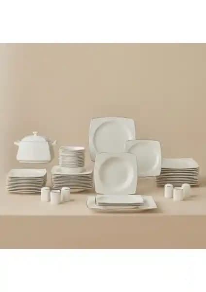 Karaca Talia Fine Cream 60 Parça 12 Kişilik Porselen Yemek Takımı Platin Kare