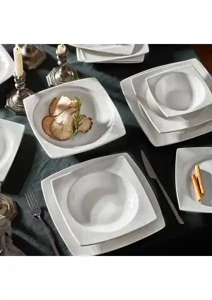 Karaca Way 57 Parça 12 Kişilik Porselen Kare Yemek Takımı Detayları ve Özellikleri