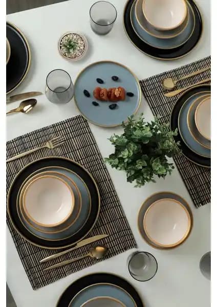 Keramika Safir Gri Yemek Takımı 24 Parça Modern ve Dayanıklı Seramik Seti