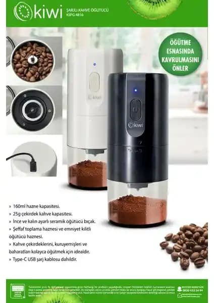 Kiwi KSPG-4816 Şarjlı Kahve Öğütücü ile Pratik ve Taşınabilir Kahve Hazırlama Çözümü
