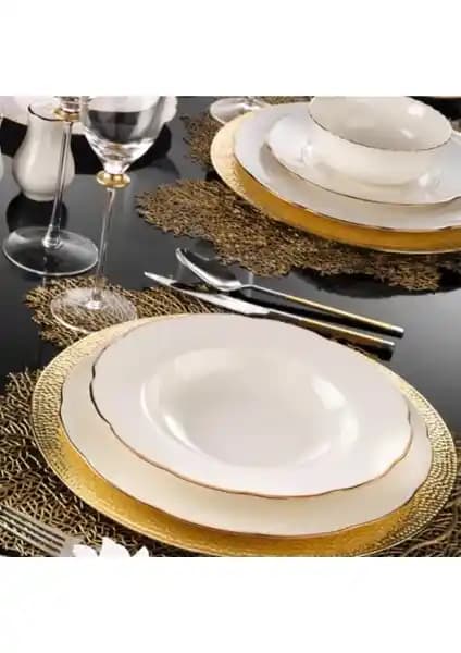 Kütahya Porselen Bone Olympos Fileli 24 Parça Bakır Yemek Takımı Şık ve Dayanıklı Tasarım