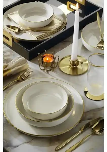 Kütahya Porselen Moderna 16 Parça 4 Kişilik Yemek Takımı Altın Fileli Şıklık ve Fonksiyonellik