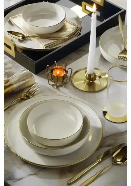 Kütahya Porselen Moderna 18 Parça 6 Kişilik Yemek Takımı Altın File Detaylarıyla Şıklık