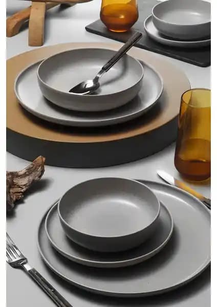 Kütahya Porselen Moderna 8 Parça 2 Kişilik Gri Yemek Takımı Şık ve Dayanıklı Tasarım