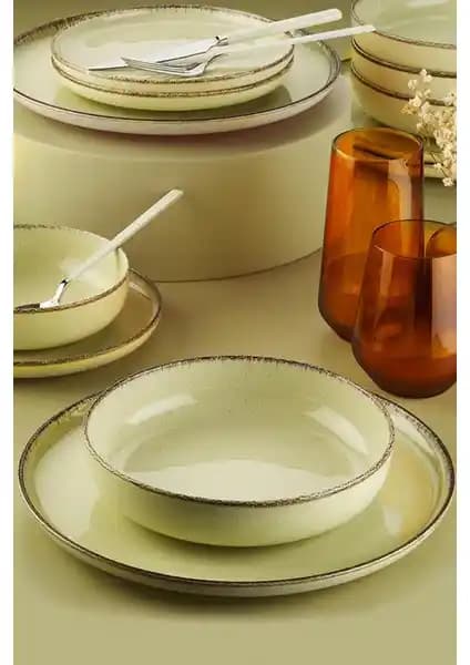 Kütahya Porselen Moderna Yemek Takımı Pearl Bej/Sarı 16 Parça Şık ve Fonksiyonel Tasarım