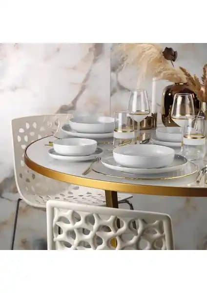 Kütahya Porselen Mood Altın Fileli 24 Parça Yemek Takımı Şık ve Dayanıklı Modern Tasarım
