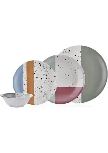 Neva N3152 Grizay Izgi 24 Parçalık Porselen Yemek Takımı Modern ve Şık Tasarım