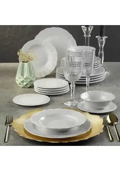 Porland 24 Parça Yemek Takımı DG296: Şık ve Fonksiyonel Modern Porselen Seti