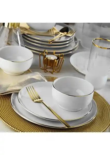 Porland Almina 18 Parça Yemek ve Sunum Takımı Altın Fileli Estetik ve Dayanıklı Tasarım