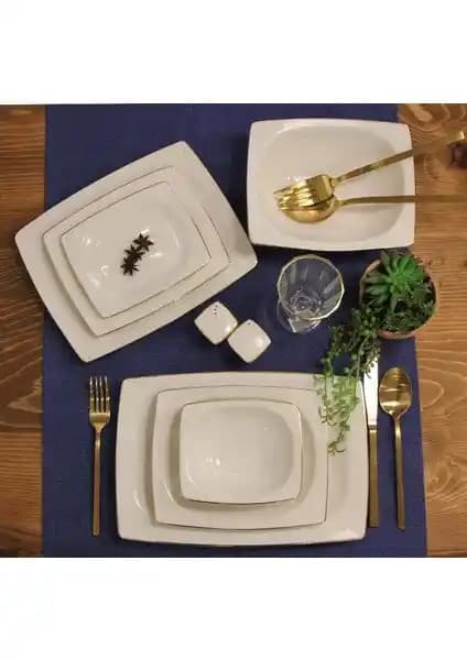 Porland Altın Yalız 12 Kişilik Porselen Yemek Takımı Modern ve Şık Tasarım