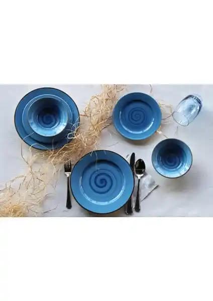 Tulu Porselen Tulü Porselen Reactive Mavi 24 Parça 6 Kişilik Şık ve Dayanıklı Sofra Takımı