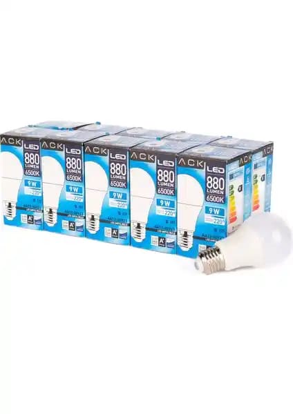 Ack 9W LED Ampul 6500K Beyaz E27 A60 10'lu Paket Modern ve Verimli Aydınlatma Çözümü