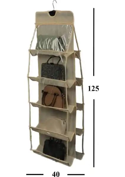 Adarya 10 Cepli Dolap İçi Çanta Düzenleyici Organizer Krem Renkli Çok Amaçlı Saklama Çözümü