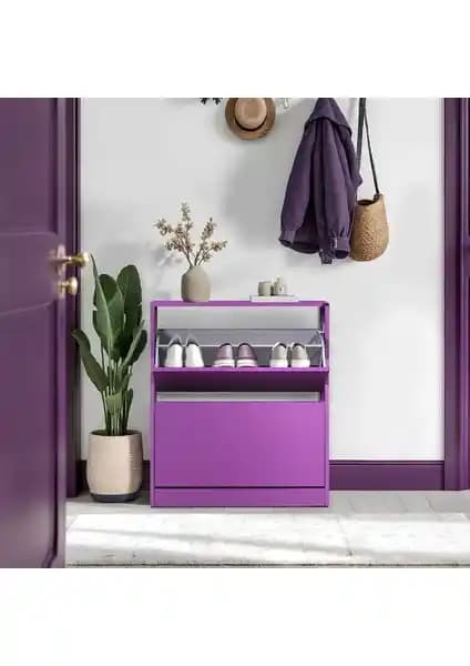 Adore Flat Duo 2 Katlı Geniş Ayakkabılık Dolabı Mor Renkli Modern Tasarım