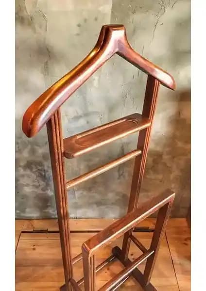 Ahzeli Gürgen Ağacından İkili Dilsiz Uşak Kıyafet Askısı Dekoratif ve Dayanıklı Tasarım