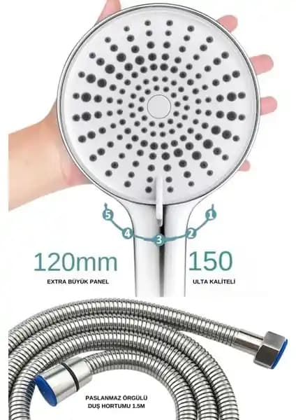 Akdoğan Yapı ve Hırdavat Çok Fonksiyonlu Krom Duş Başlığı ve Hortumu Seti