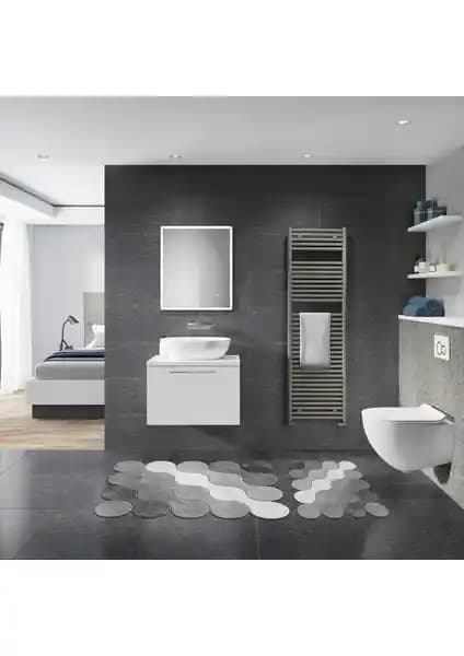 Alanur Florya Yıkanabilir Kaymaz Tabanlı Banyo Paspası Seti 2'li Modern Tasarım