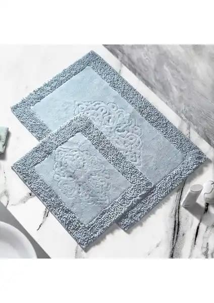 Alanur Home Salina Cotton Makarnalı Yıkanabilir 2'li Paspas Seti Estetik ve Dayanıklı Banyo Aksesuarı