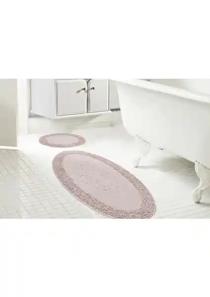 Alanur Salina Oval Cotton Makarnalı 2 Li Paspas Takımı Şık ve Dayanıklı Banyo Dekorasyonu İçin