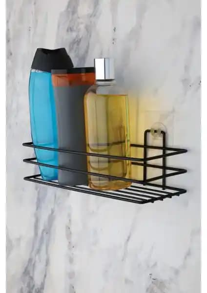 Alper Banyo Siyah TŞ01: Estetik ve Kullanışlı Yapışkanlı Metal Banyo Tutucu