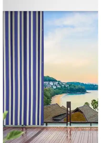 Altın Pamuk Mavi Balkon Perdesi Geniş Ölçü Seçenekleri ve Dayanıklı Tasarımıyla