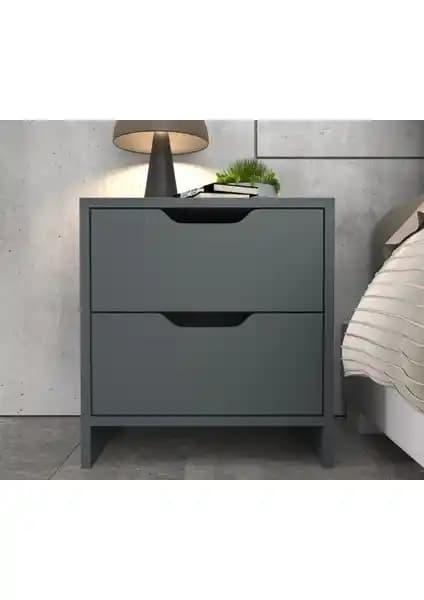 Ankara Mobilya Efes 2 Çekmeceli Antrasit Komodin: Modern Tasarım ve İşlevsellik
