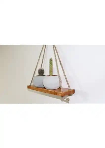 Anra Jüt Halatlı Ahşap Duvar Rafı Modern İç Mekanlar İçin Şık ve Dayanıklı Tasarım