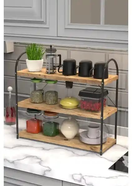 AVM Park Bello Tezgah Üstü 3'lü Oval Siyah Mutfak Rafı Şık ve Fonksiyonel Tasarım