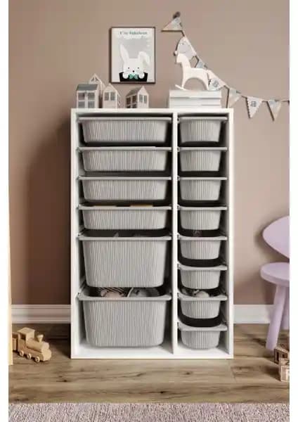 Baby Darling MDF Large Duo 14 Sepetli Oyuncak Dolabı: Fonksiyonel ve Dayanıklı Çocuk Odası Depolama Çözümü