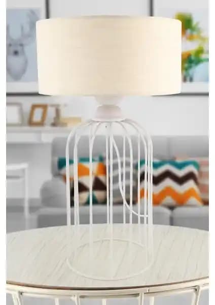 Begüsa Tema Masa Lambası Beyaz Bej Şapka Modern ve Şık İç Mekan Aydınlatma Çözümü