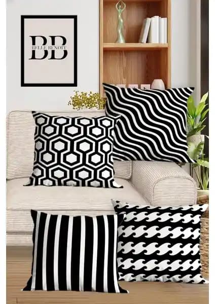 Belle Benoit Çift Taraflı Dijital Baskılı 4'lü Kırlent Kılıfı Seti Ev Dekorasyonu İçin