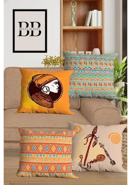 Belle Benoit Çift Taraflı Dijital Baskılı 4'lü Koltuk Yastık Kılıfı Seti Şık ve Dayanıklı Dekorasyon Ürünü