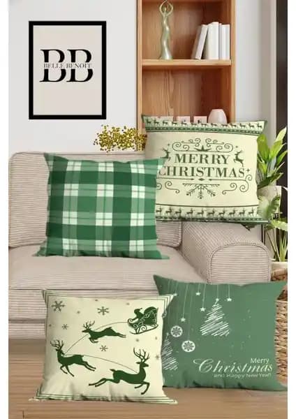 Belle Benoit Çift Taraflı Dijital Baskılı 4'lü Koltuk Yastık Kılıfı Seti