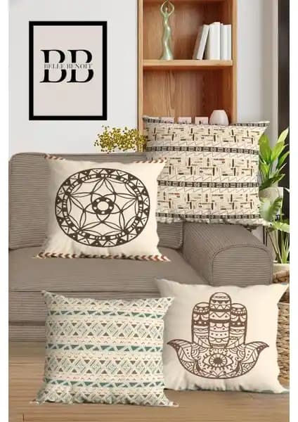 Belle Benoit Çift Taraflı Dijital Baskılı 4'lü Yastık Kılıfı Seti Modern ve Şık Dekoratif Ürün