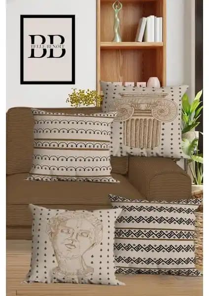 Belle Benoit Çift Taraflı Dijital Baskılı Dekoratif 4'lü Kırlent Kılıfı Seti