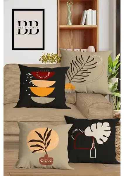 Belle Benoit Çift Taraflı Dijital Baskılı Dekoratif Yastık Kılıfı Seti 4'lü