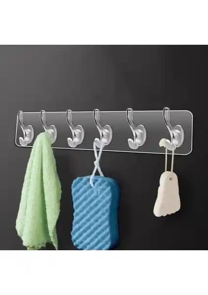 Berev 6'lı Kendinden Yapışkanlı Şeffaf Askılık ile Modern ve Pratik Duvar Düzenleme Çözümü