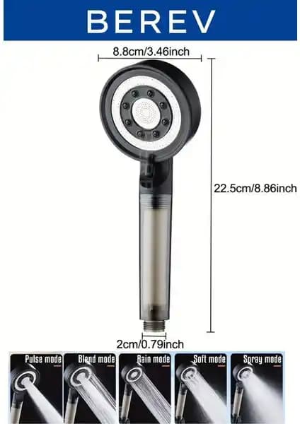 Berev Filtreli 5 Fonksiyonlu Siyah Yüksek Basınçlı Ayarlanabilir Duş Başlığı Ürün Tanıtımı ve Kullanıcı Yorumları