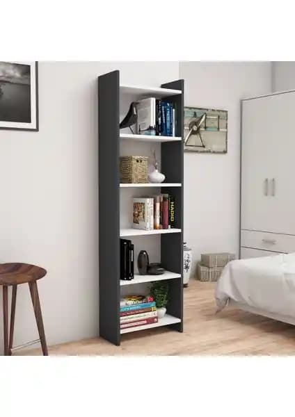 Bimossa Gülçiçek Kitaplık Antrasit Beyaz Modern ve Dayanıklı Depolama Çözümü