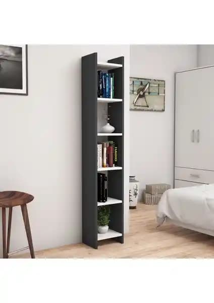 Bimossa Hüma Kitaplık Antrasit Beyaz Modern ve Dayanıklı Depolama Çözümü