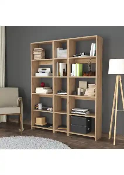 Bimossa Robin Üçlü Kitaplık 126 cm Modern ve İşlevsel Depolama Çözümü