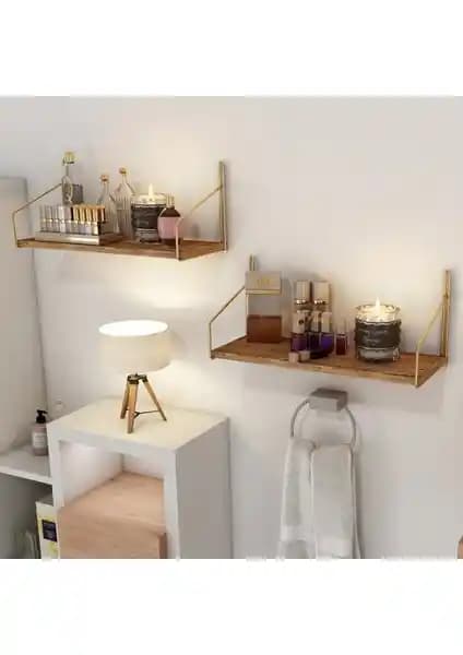 Bino Duvar Rafı Kitaplık Seti Modern ve Şık Altın Renkli Dekorasyon Çözümü